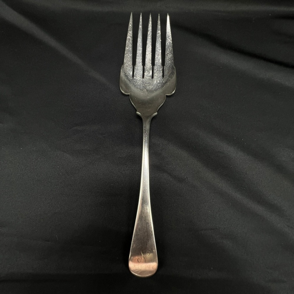 Tiffany & Co Silver Plate Cold Meat Serving Fork Mono N 9.25" E.P. Victorian